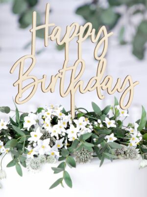 Wooden Happy Birthday Cake Topper